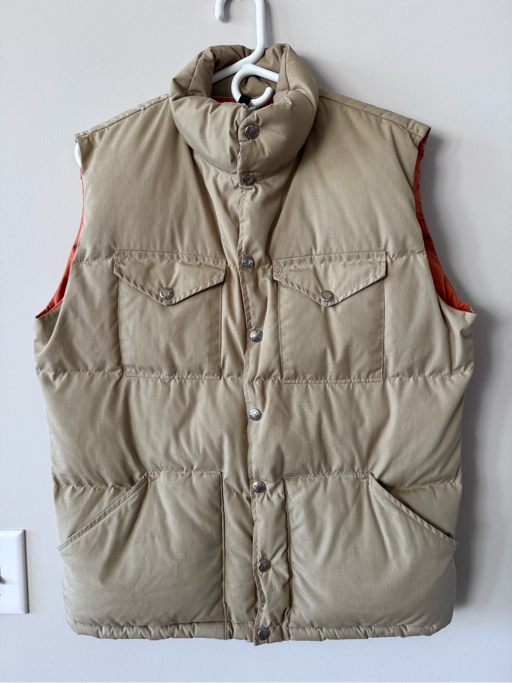 Vintage! The North Face khaki Quilted Puffer Vest with Orange Lining Down Filled